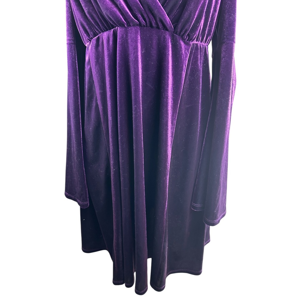 *Flawed Torrid Mini Velvet Cold Shoulder Surplice Dress Purple Size 1X No Tie - Picture 6 of 16